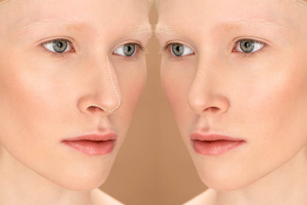 Before and after results of ethnic rhinoplasty, showcasing natural enhancements while maintaining unique facial features.