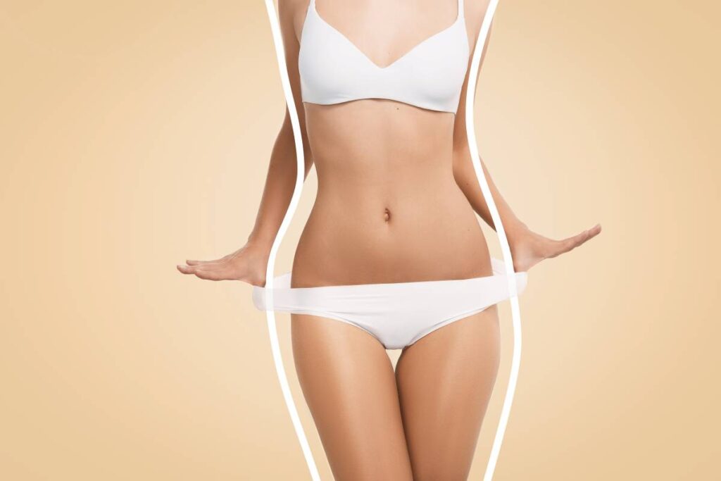 Before and after results of liposuction, showcasing a slimmer waistline and reduced belly fat for a contoured look.