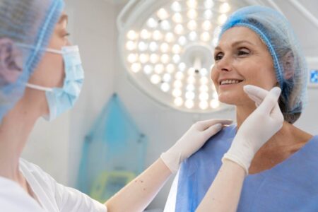 A patient admiring their reflection after rhinoplasty, experiencing the positive psychological impact of aesthetic treatments.
