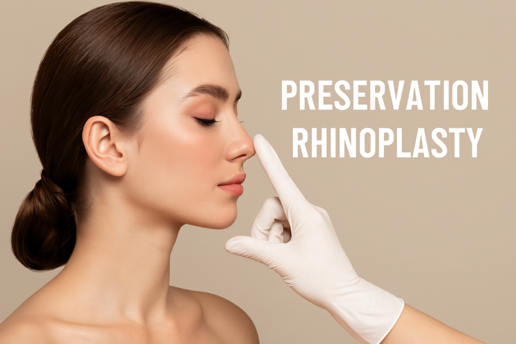 Close-up side profile of a woman showing natural rhinoplasty results.