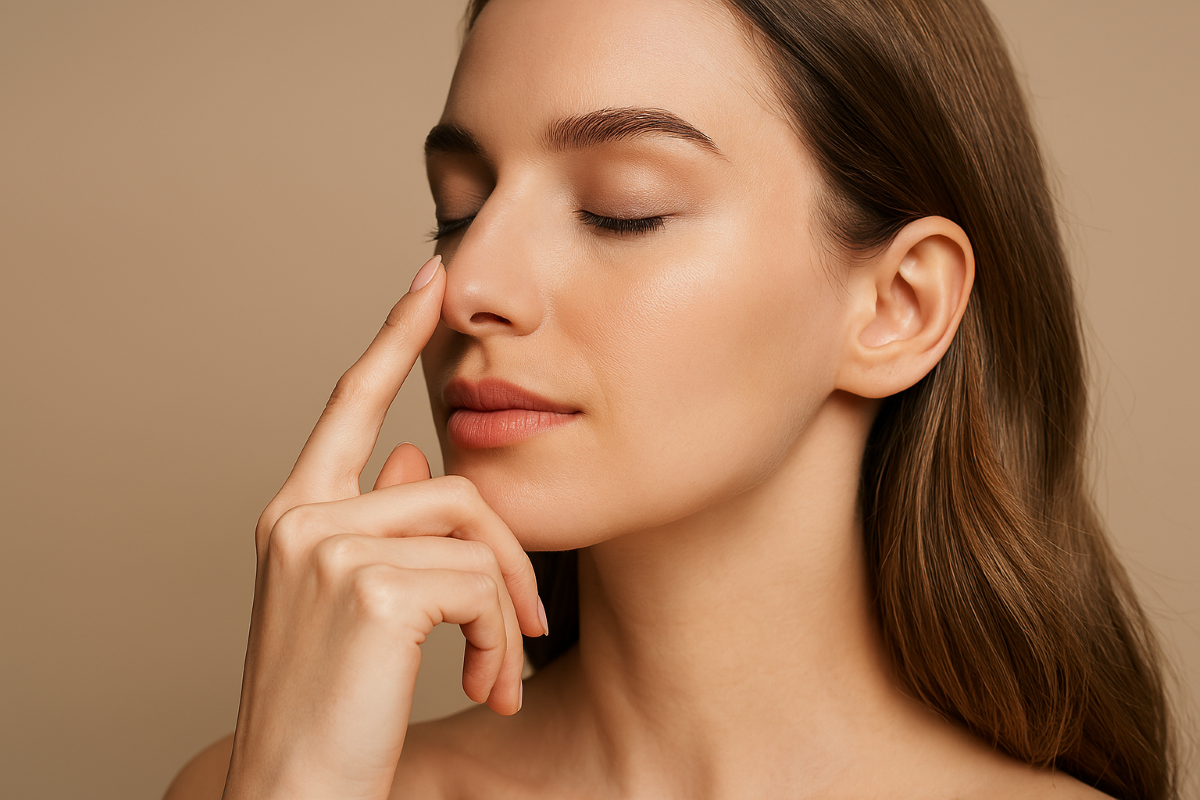 Before and after rhinoplasty profile transformation with natural results.