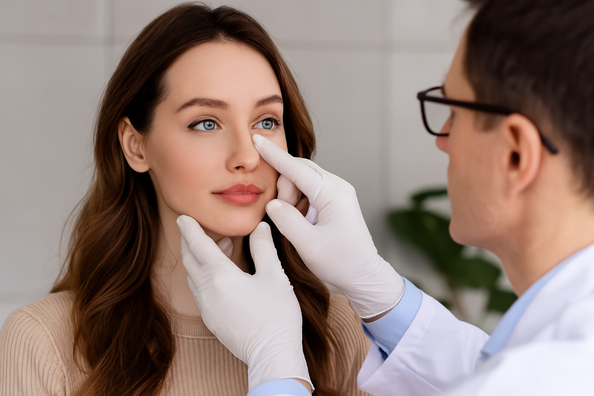 Patient recovery room view after rhinoplasty and liposuction procedure.